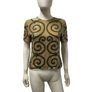 Vintage 80s BILL BLASS Deco Sequins Shimmer Opera Evening Cocktail Party Top 8 M